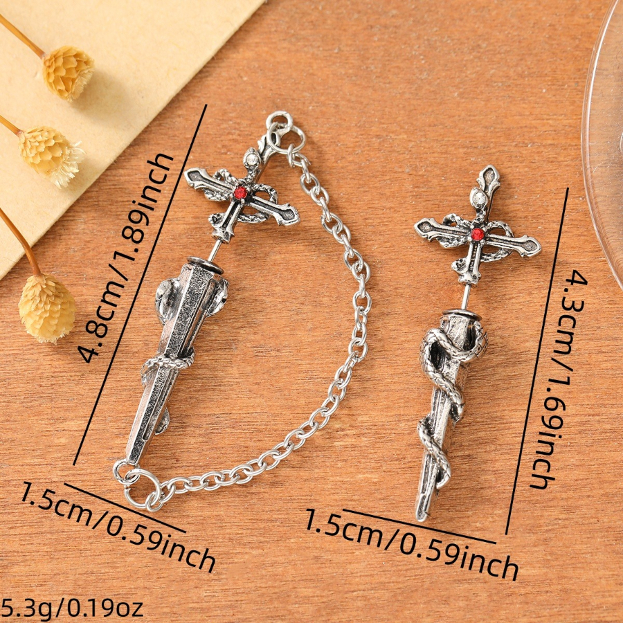 Retro Gothic Style Cross-Shaped Snake Pattern Stud Earrings